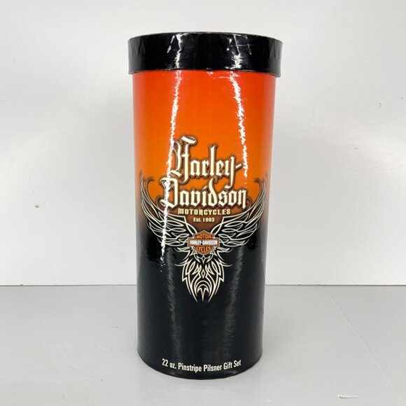 NWT Harley-Davidson Pinstripe Gift Set Pilsner Glass & Embossed Leather Coasters - Picture 2 of 15